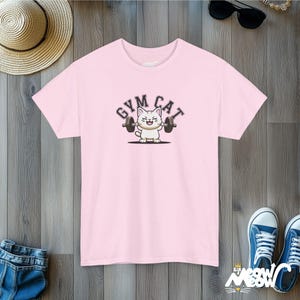 Gym Cat T-Shirt: Workout Feline Tee for Fitness & Cat Lovers Light Pink