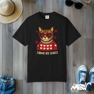 J'aime les Chats T-Shirt: Retro French Cat Lover Comfort Colors Tee Black