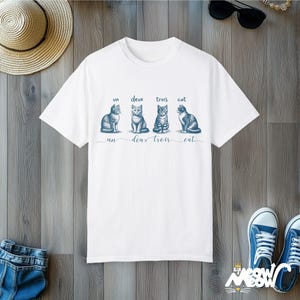 Un Deux Trois Cat T-Shirt: Funny French Pun, Comfort Colors Tee White