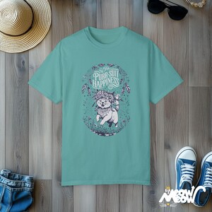 Camiseta de gato floral: ronroneo de felicidad y vibraciones positivas Seafoam