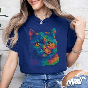 Geometric Cat Shirt: Abstract Rainbow Art Tee image 2