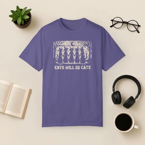 Comfort Colors Witch Cat T-Shirt, Gothic Halloween Tee Grape