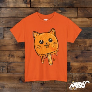 Funny Melting Cat Popsicle T-Shirt, Summer Graphic Tee Orange