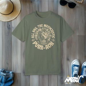 Pharaoh Cat T-Shirt: Comfort Colors Unisex Egyptian Cat Top Moss