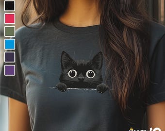 Peekaboo Black Cat T-Shirt: Minimalist Feline Tee