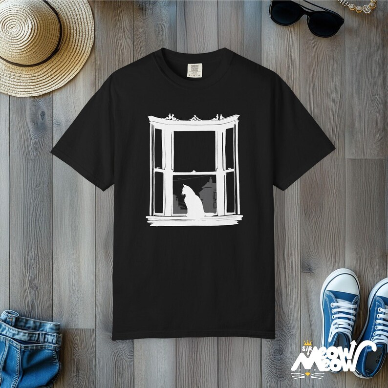 Minimalist Black Cat T-Shirt: Comfort Colors Silhouette Tee Black