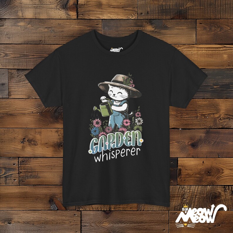 Cute Cat Gardener T-shirt in Black Color