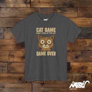 Camiseta de gato "Game Over", divertida camiseta de gato gamer Dark Heather