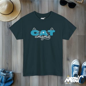 Cat Mama T-Shirt, Whisker Heart Design, Feline Parent Tee Midnight