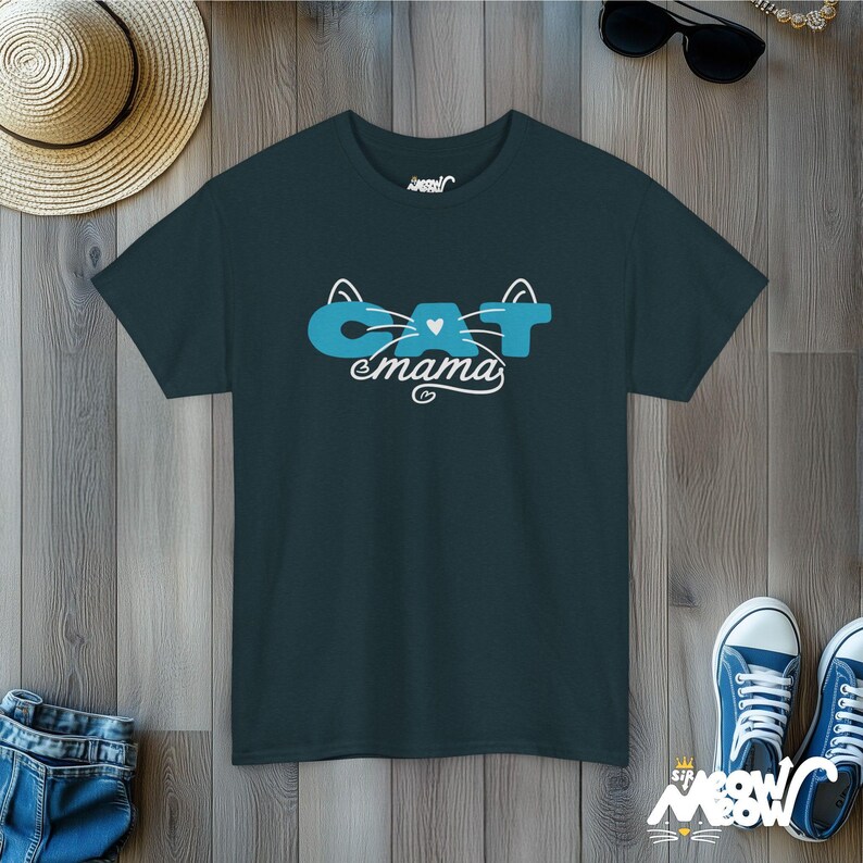 Cat Mama T-Shirt, Whisker Heart Design, Feline Parent Tee Midnight