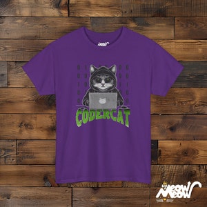 Coder Cat T-Shirt: Tech Geek Programmer Gift Purple