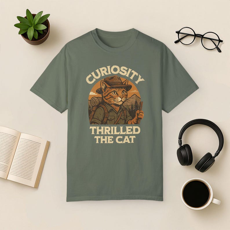 Adventure Cat Hiking Shirt: Funny Nature Tee, Comfort Colors Moss