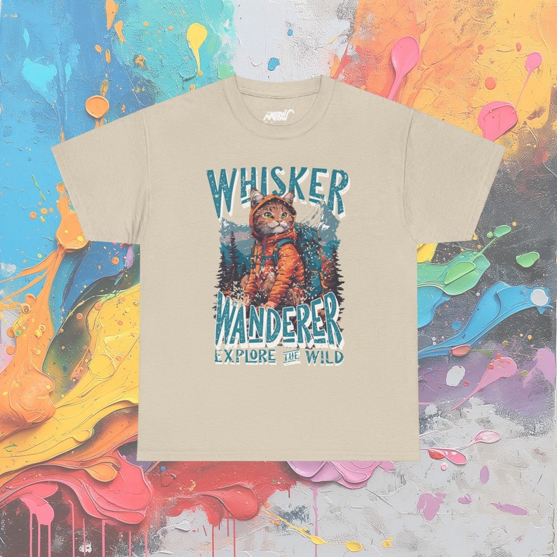 Whisker Wanderer Cat T-Shirt: Adventure Kitty Explore Tee Sand