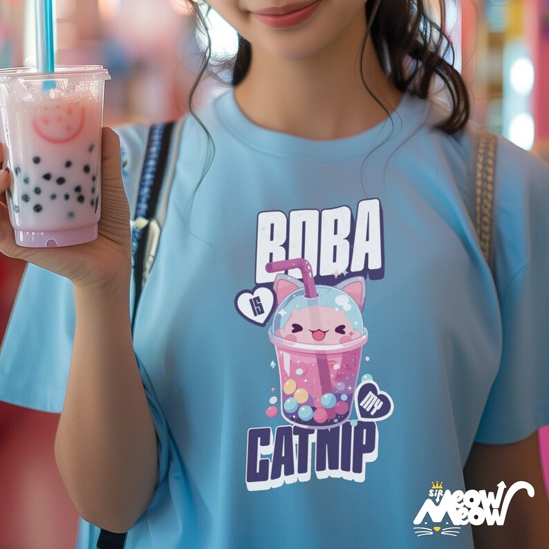 Boba Cat T-Shirt, Bubble Tea Unisex Tee image 1