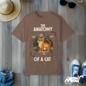 おもしろ猫の解剖学と快適な色彩のTシャツ：猫好きへのギフト Espresso