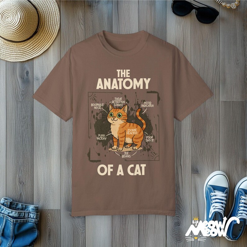 おもしろ猫の解剖学と快適な色彩のTシャツ：猫好きへのギフト Espresso