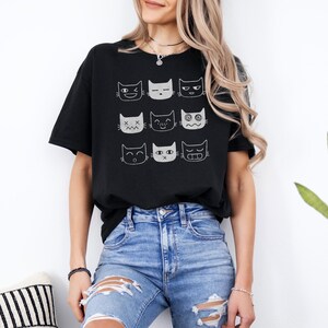 Funny Cat Expressions T-Shirt: Cat Lover Graphic Tee Black