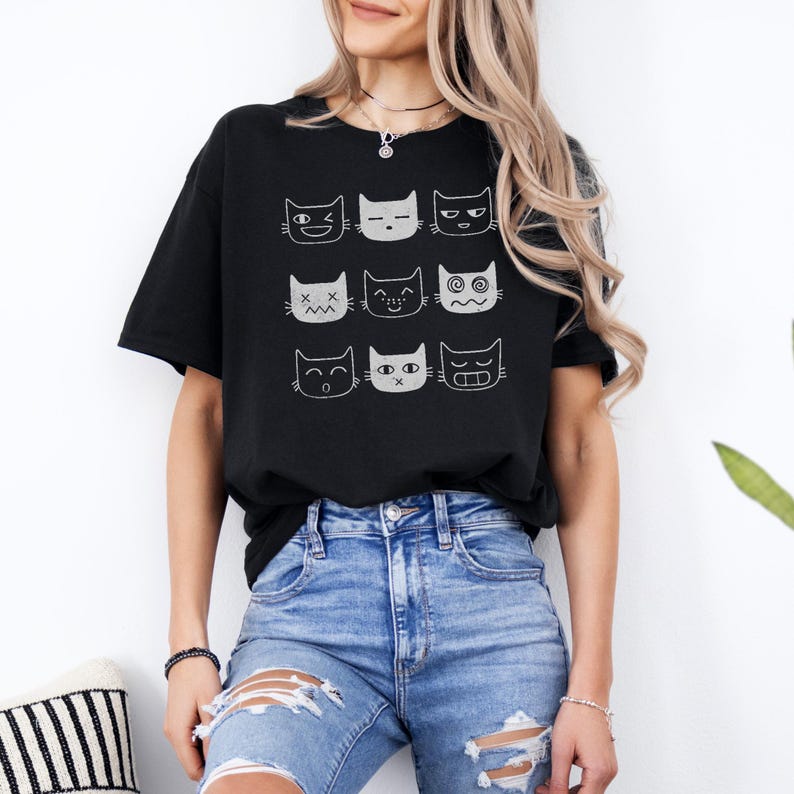 Funny Cat Expressions T-Shirt: Cat Lover Graphic Tee Black
