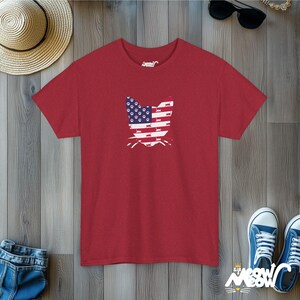 Patriotic Cat T-Shirt: USA Flag 4th of July Tee Antique Cherry Red
