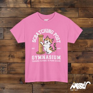 Funny Cat Training T-Shirt: Scratching Post Gymnasium Unisex Tee Azalea