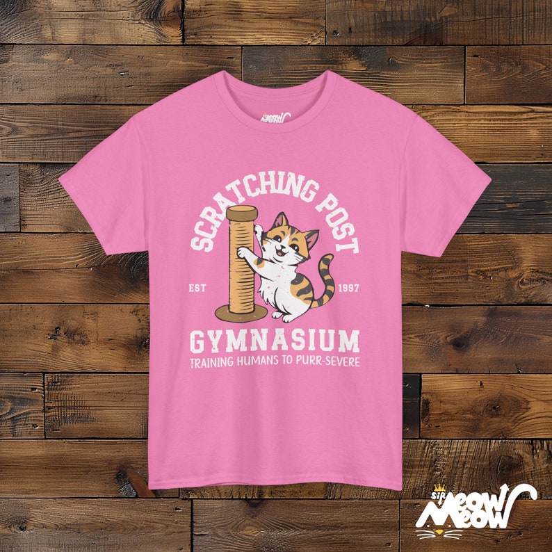 Funny Cat Training T-Shirt: Scratching Post Gymnasium Unisex Tee Azalea