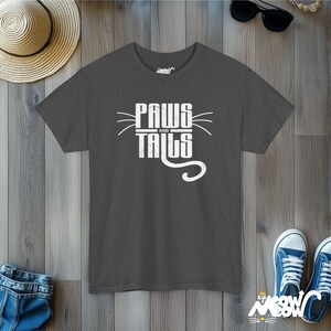 Cat Lover T-Shirt: Paws and Tails Graphic Tee, Feline Fan Gift Dark Heather