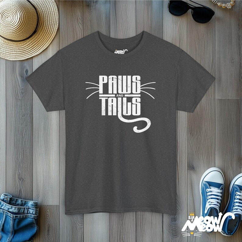 Cat Lover T-Shirt: Paws and Tails Graphic Tee, Feline Fan Gift Dark Heather