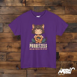 Purretzels Cat T-Shirt, Funny Foodie Unisex Tee Purple