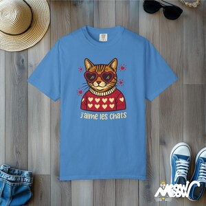 J'aime les Chats T-Shirt: Retro French Cat Lover Comfort Colors Tee Royal Caribe