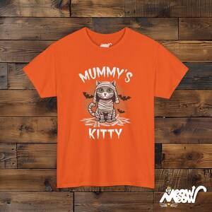 Camiseta unissex Mummy Cat, presente de Halloween assustador Orange