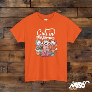 Cats in Pyjamas - Adorable Sleepover Design Unisex T-shirt Orange