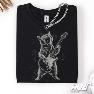Rockin' Cat T-Shirt - Funny Guitar Playing Cat Design - Music Lover Gift image 1