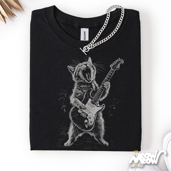 Rockin' Cat T-Shirt - Funny Guitar Playing Cat Design - Music Lover Gift