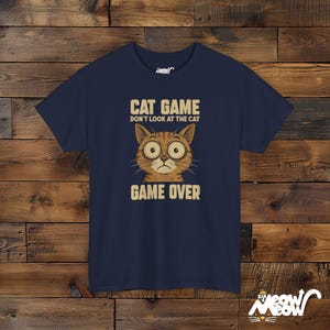 Camiseta de gato "Game Over", divertida camiseta de gato gamer Navy