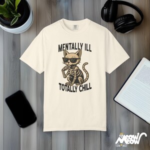 Comfort Colors Skeleton Cat Shirt: Funny Mental Health Tee Ivory