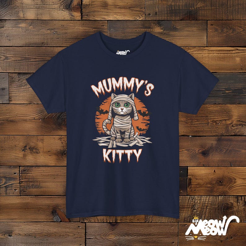 Camiseta unissex Mummy Cat, presente de Halloween assustador Navy