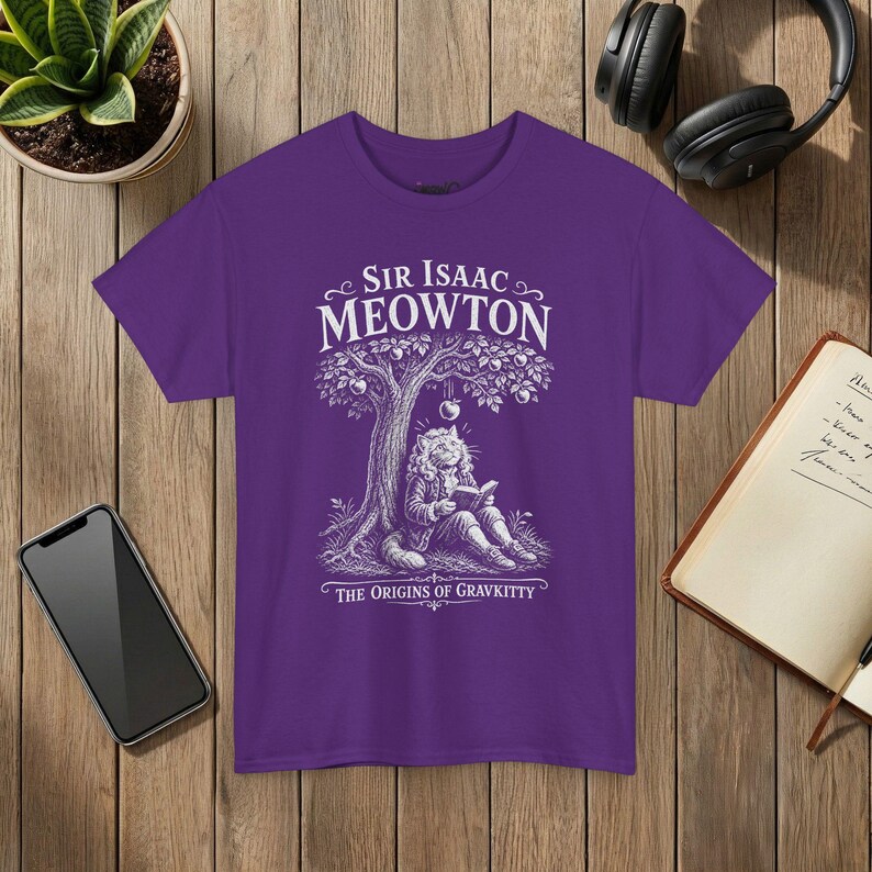 Sir Isaac Meowton Cat T-Shirt, Physics Teacher Gift, Newton Gravity Tee (Vintage Style) image 9