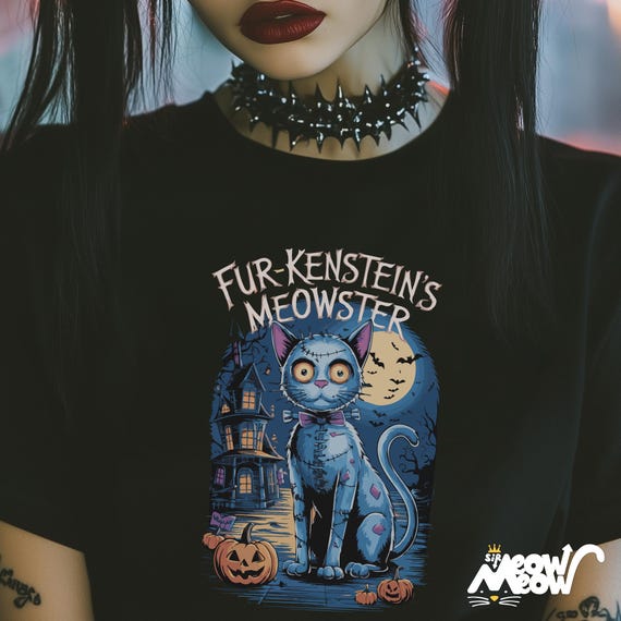 Fur-Kenstein's Meowster Halloween Cat Unisex Shirt, Spooky Frankenstein Cat Design