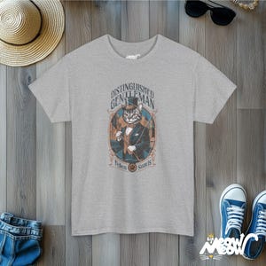 Aristocratic Cat T-Shirt: Retro Gentleman Feline Design Sport Grey
