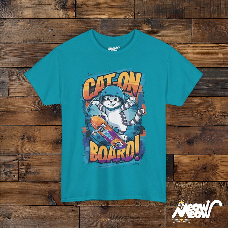 Skateboarding Cat Graphic T-Shirt: Fun Gift for Skaters image 3