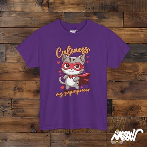 Superhero Cat T-Shirt: Cuteness My Superpower, Cat Lover Gift Purple