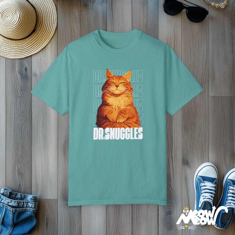 Custom Anime Cat T-Shirt: Personalized Pet Portrait, Comfort Colors Tee Seafoam