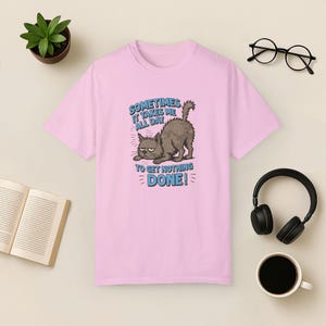 Funny Lazy Cat T-Shirt: Comfort Colors Unisex Tee Blossom