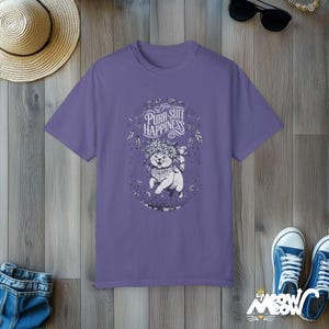 Camiseta de gato floral: ronroneo de felicidad y vibraciones positivas Grape