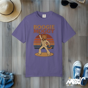 Boogie Moggy Disco Cat T-Shirt: Retro 70s Comfort Colors Tee Grape