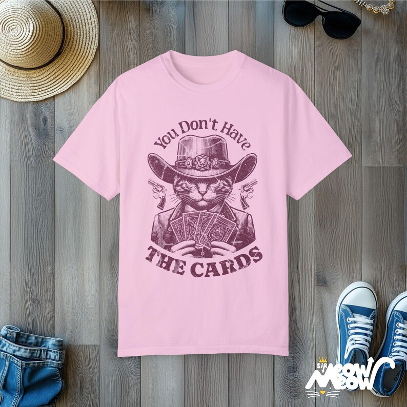 T-shirt de joueur de cartes de chat de cowboy : t-shirt de parodie politique vintage image 8