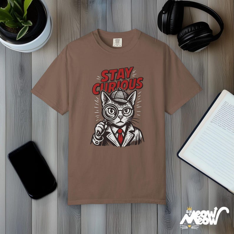 Comfort Colors Detective Cat-tröja: Vintage-grafiktröja Espresso