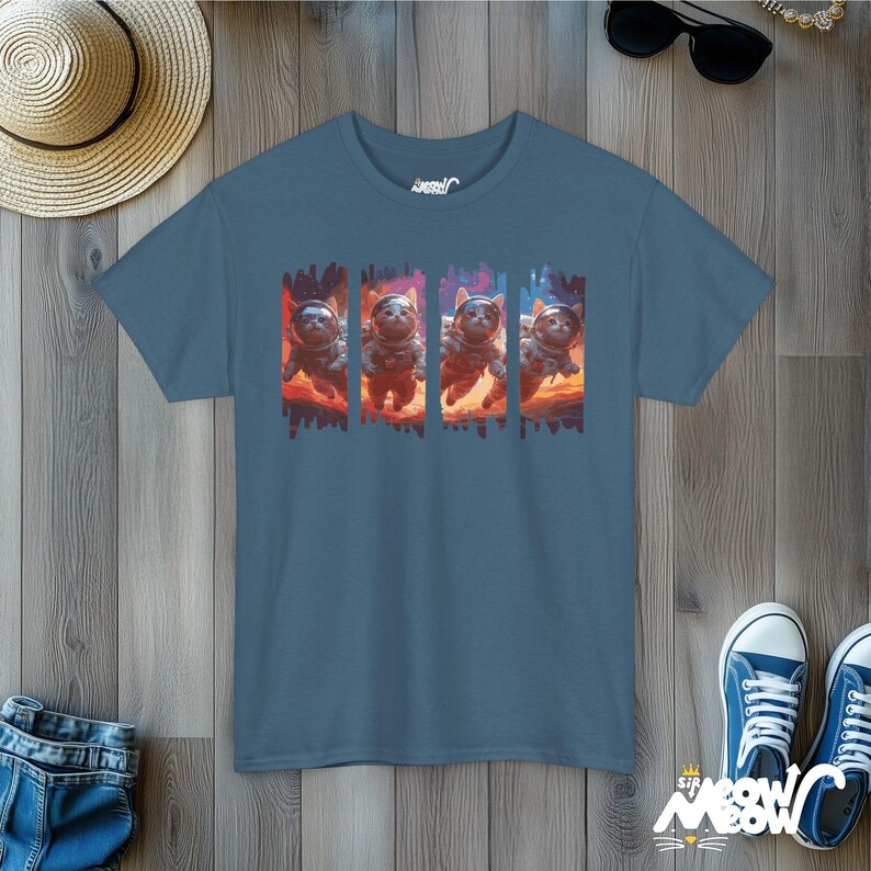 Astronaut Cats T-Shirt: Space Galaxy Kitten Tee Indigo Blue