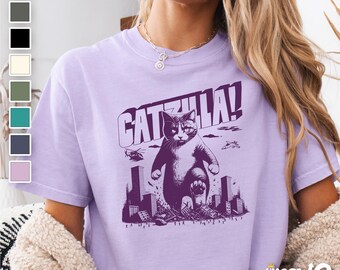 Funny Catzilla Cat T-Shirt: Comfort Colors Unisex Tee