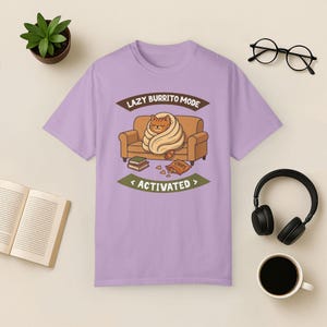 T-shirt Lazy Cat Burrito Comfort Colors - Cadeau amusant pour les amoureux des chats Orchid